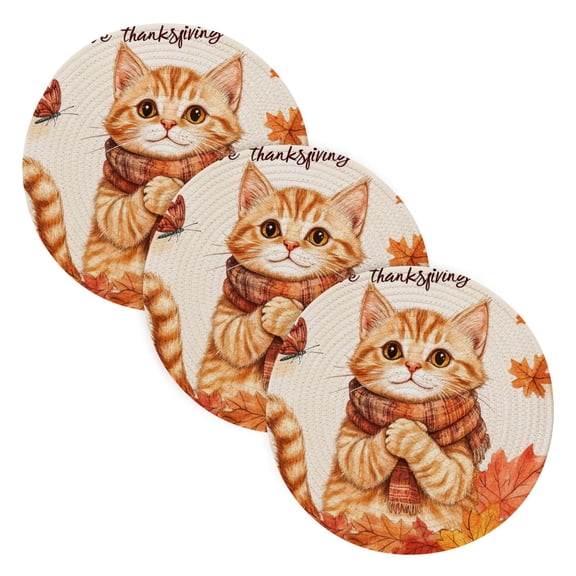 BZSMCE Mats for Pots,Pans Place Cat in Autumn Simple Style Pattern Pot Mats