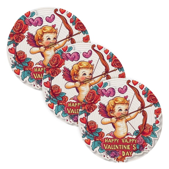 BZSMCE Mats for Pots,Pans Place Cupid with Bow and Roses Simple Style Pattern Pot Mats