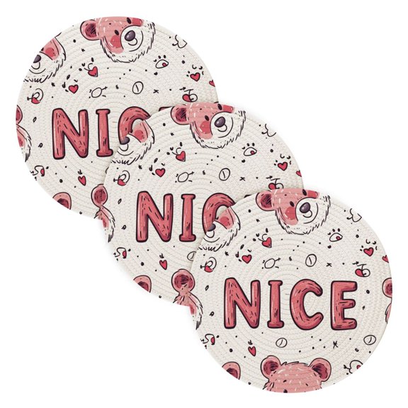 BZSMCE Mats for Pots,Pans Place Cute Bear Stylized Pattern Simple Style Pattern Pot Mats