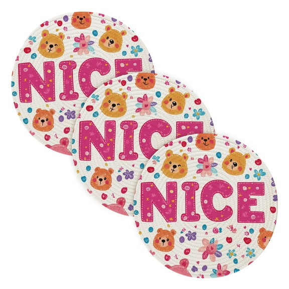 BZSMCE Mats for Pots,Pans Place Cute Bear Stylized Printing Simple Style Pattern Pot Mats