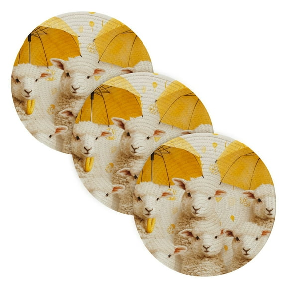 BZSMCE Mats for Pots,Pans Place Cute Sheeps Holding Yellow Simple Style Pattern Pot Mats