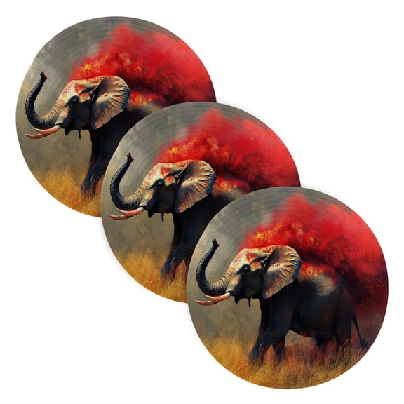 BZSMCE Mats for Pots,Pans Place Elephant Running Painting Simple Style Pattern Pot Mats