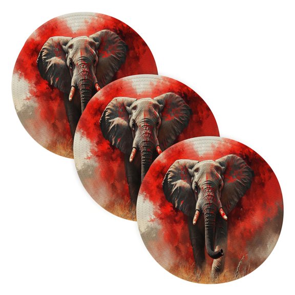 BZSMCE Mats for Pots,Pans Place Elephant Running Simple Style Pattern Pot Mats