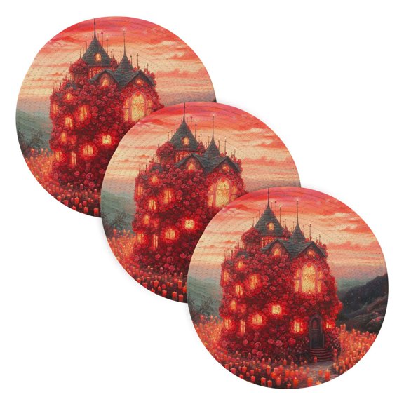 BZSMCE Mats for Pots,Pans Place Enchanted Castle with Candles Simple Style Pattern Pot Mats