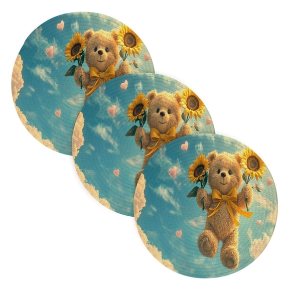 BZSMCE Mats for Pots,Pans Place Flying Bear with Sunflowers Simple Style Pattern Pot Mats