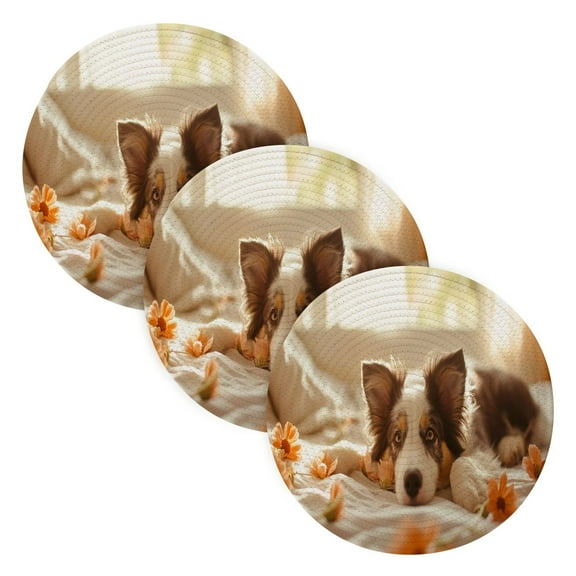 BZSMCE Mats for Pots,Pans Place Followe and Dog Simple Style Pattern Pot Mats