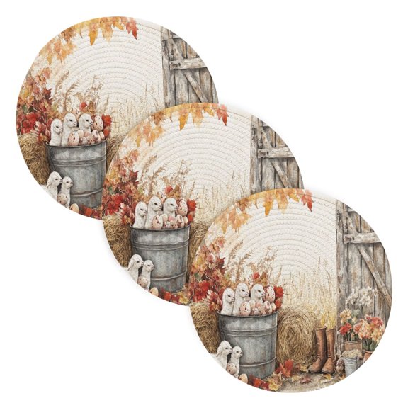 BZSMCE Mats for Pots,Pans Place Goats Eggs Autumn Leaves Barn Simple Style Pattern Pot Mats