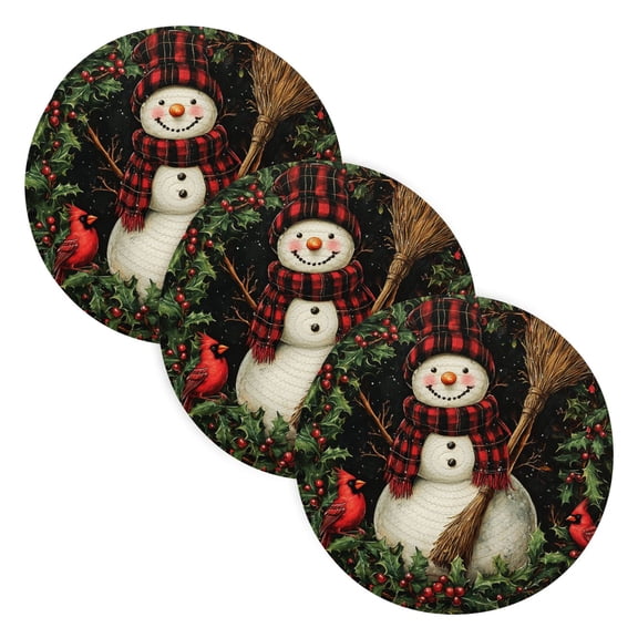BZSMCE Mats for Pots,Pans Place Hat Winter Snowman Simple Style Pattern Pot Mats