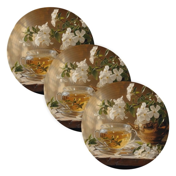 BZSMCE Mats for Pots,Pans Place Jasmine and Tea Simple Style Pattern Pot Mats