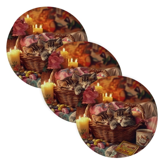BZSMCE Mats for Pots,Pans Place Kittens Playing in Sewing Room Simple Style Pattern Pot Mats