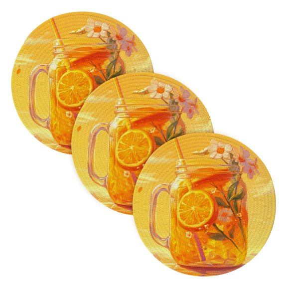 BZSMCE Mats for Pots,Pans Place Orange Soda with Flowers Simple Style Pattern Pot Mats