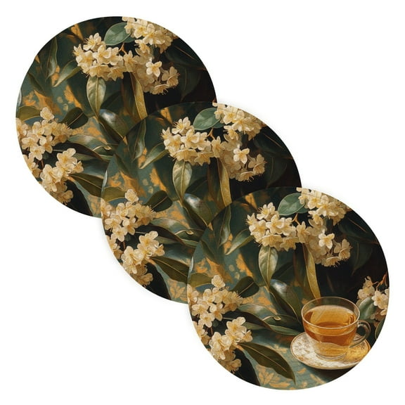 BZSMCE Mats for Pots,Pans Place Osmanthus and Tea Simple Style Pattern Pot Mats
