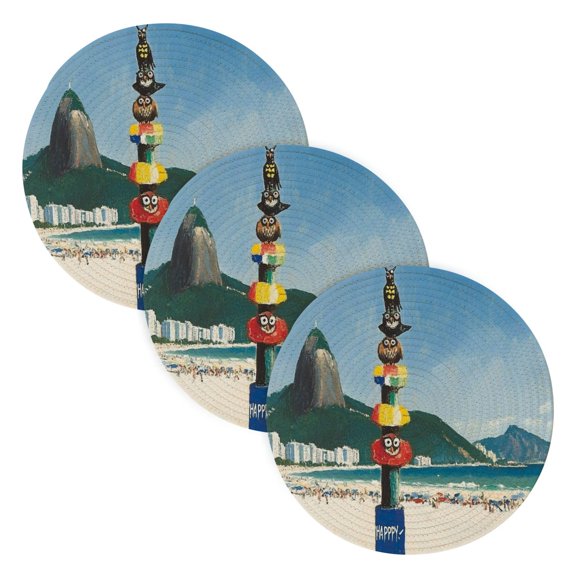 BZSMCE Mats for Pots,Pans Place Owls Stand on The Pole Simple Style Pattern Pot Mats