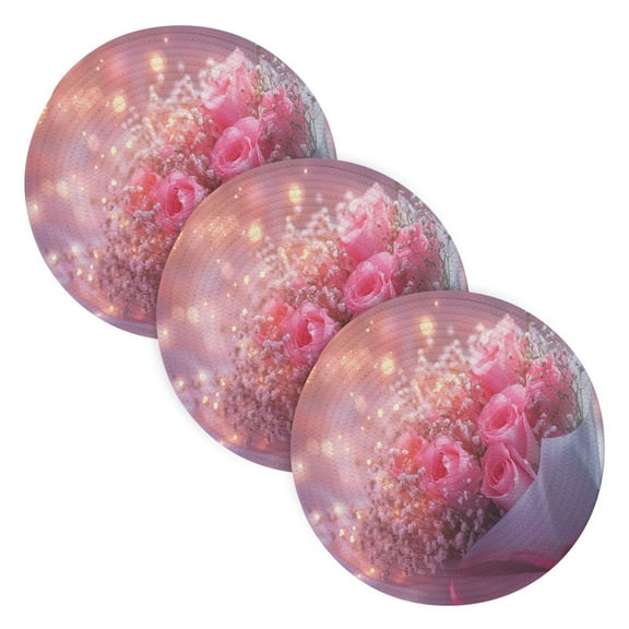 BZSMCE Mats for Pots,Pans Place Pink Roses Bouquet with Lights Simple Style Pattern Pot Mats