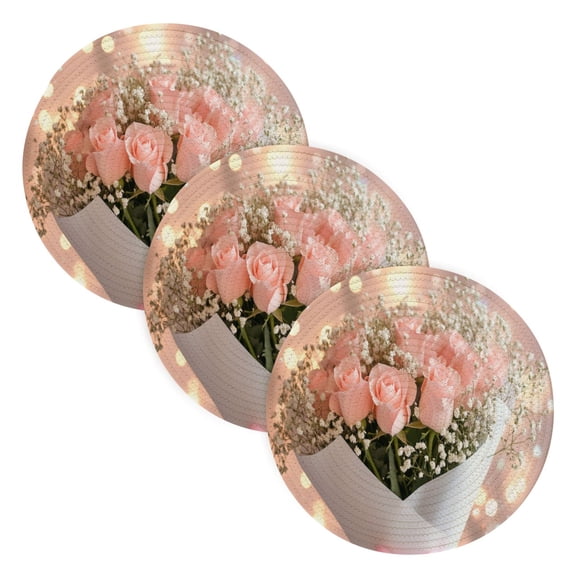 BZSMCE Mats for Pots,Pans Place Pink Roses Simple Style Pattern Pot Mats