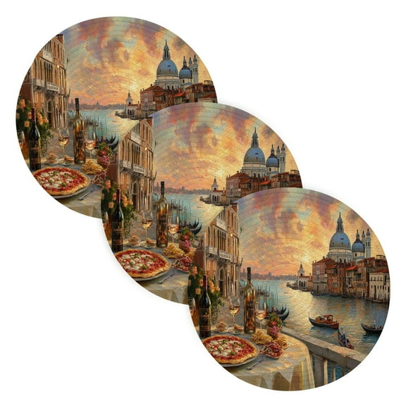 BZSMCE Mats for Pots,Pans Place Pizza and Wine Overlooking Venice Simple Style Pattern Pot Mats