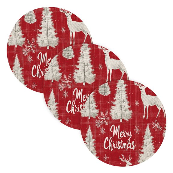 BZSMCE Mats for Pots,Pans Place Red Plaid Pattern with Reindeer Simple Style Pattern Pot Mats