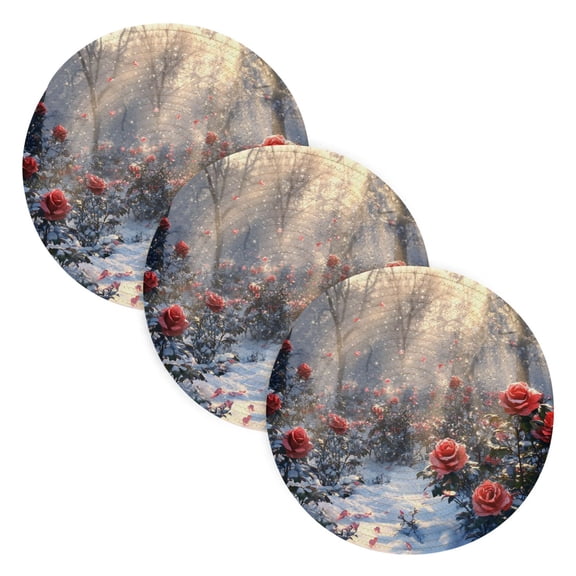 BZSMCE Mats for Pots,Pans Place Roses Blooming in Snowy Forest Simple Style Pattern Pot Mats