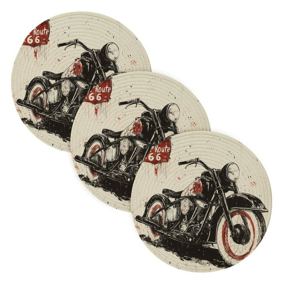 BZSMCE Mats for Pots,Pans Place Route 66 Motorcycle Simple Style Pattern Pot Mats