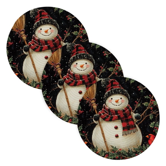 BZSMCE Mats for Pots,Pans Place Scarf Winter Snowman Simple Style Pattern Pot Mats