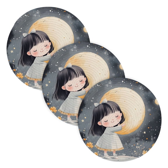 BZSMCE Mats for Pots,Pans Place Sleeping Gril Holding The Moon Simple Style Pattern Pot Mats