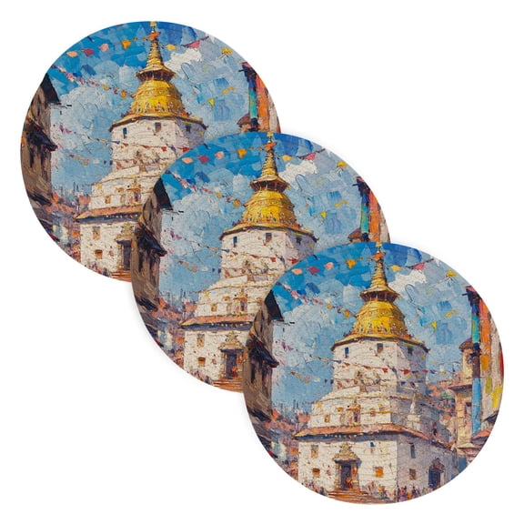 BZSMCE Mats for Pots,Pans Place Swayambhunath Tower Painting Simple Style Pattern Pot Mats