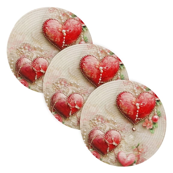 BZSMCE Mats for Pots,Pans Place Valentines Day Heart Pattern Simple Style Pattern Pot Mats