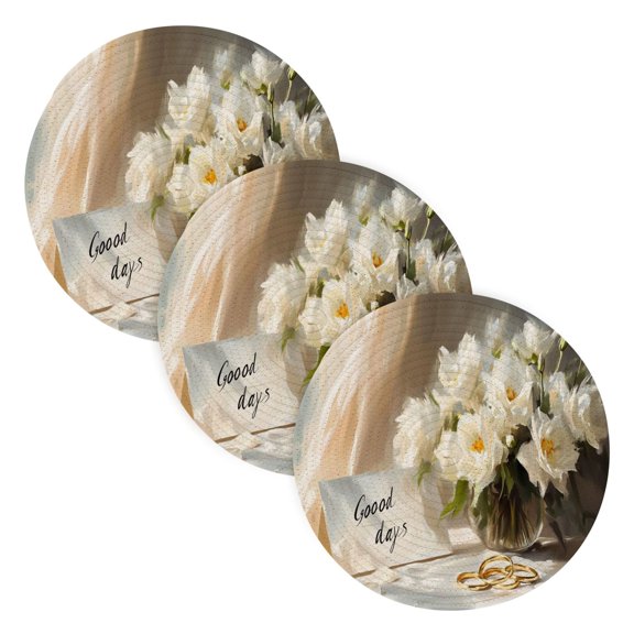 BZSMCE Mats for Pots,Pans Place White Blossom Simple Style Pattern Pot Mats