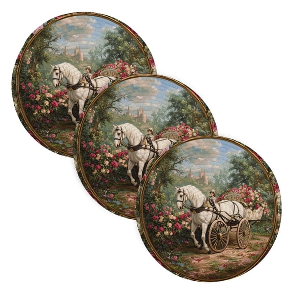 BZSMCE Mats for Pots,Pans Place White Horse Flowers Simple Style Pattern Pot Mats