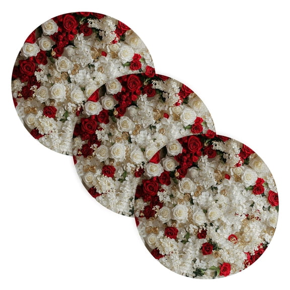 BZSMCE Mats for Pots,Pans Place White and Red Rose Layout Simple Style Pattern Pot Mats