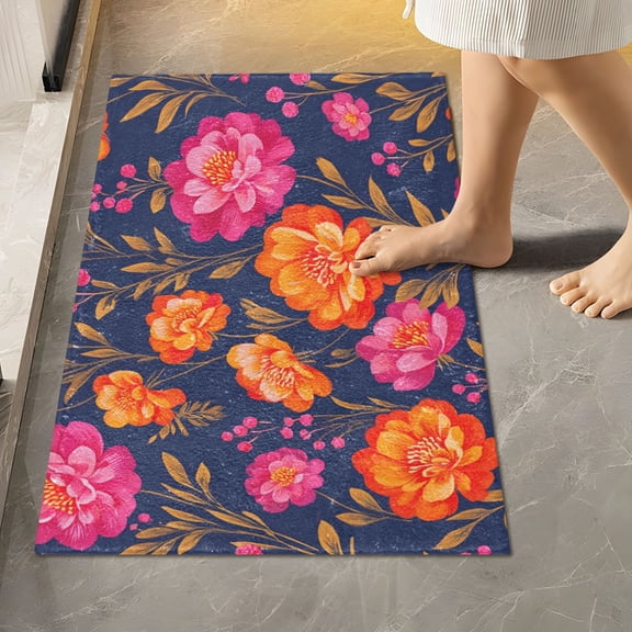 BZSMCE Midnight Bloom Pattern 2-Piece Non-Slip Absorbent Bathroom Rug Set, Soft Bath Mat & Toilet Rug