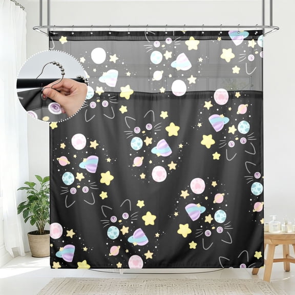BZSMCE Midnight Sparkle Pattern Bathroom Shower Curtain Set with Hooks Waterproof Double Layer Fabric 7278 Inch