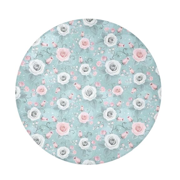 BZSMCE Mint Garden Whimsy Round Fluffy Area Rug 32.2in Non-Slip Circular Shaggy Rug