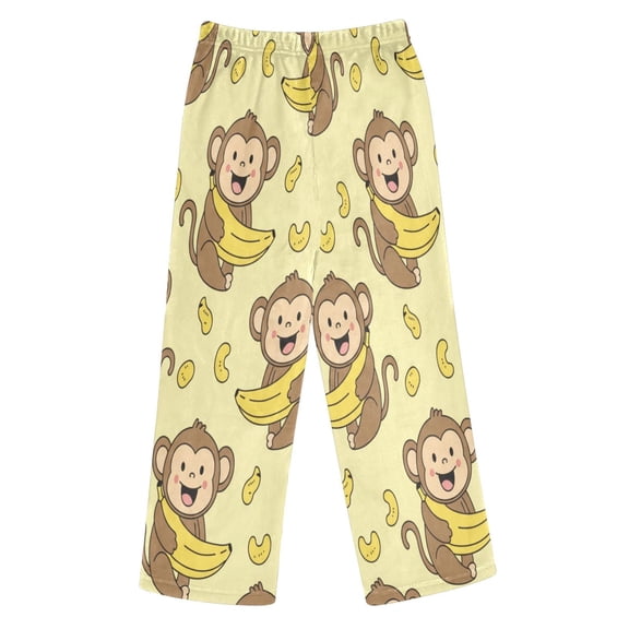 BZSMCE Monkey Bananas Printed Loose Fit Flannel Pajama Pants Soft Plush Elastic Waist Loungewear Bottoms with Side Pockets for Indoor Home Wear