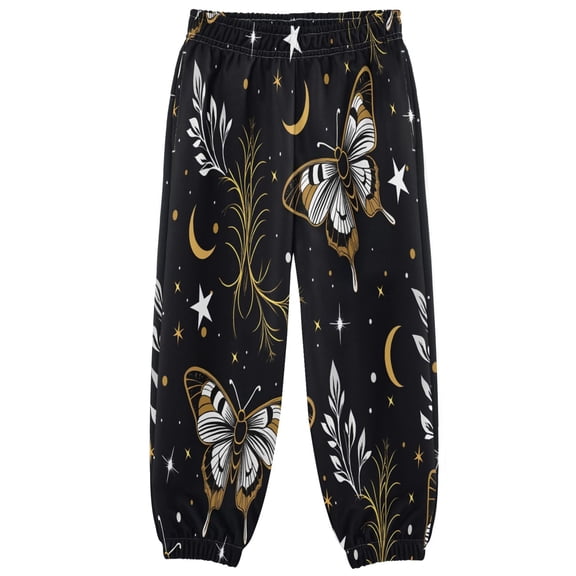 BZSMCE Moth Moon Print Elastic Waist Jogger Pants Lightweight Wind Resistant Casual Athletic Trousers with Cuffed Ankles & Side Pockets