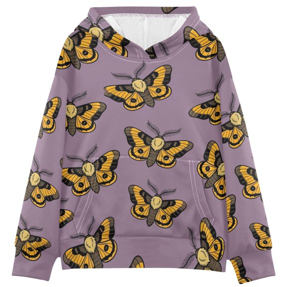 BZSMCE Moth Purple Background Print Hoodie Casual Pullover Sweatshirt With Kangaroo Pocket