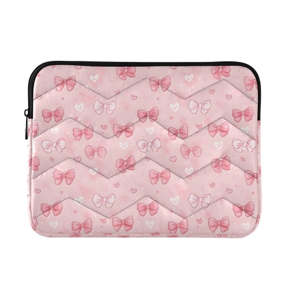 BZSMCE Multi-Layer Padded Pink White Bow Heart Pattern Laptop Sleeve Waterproof Shock Resistant Notebook Case for 13/14/15/16 Inch Laptops Office Slim Portable Computer Pouch