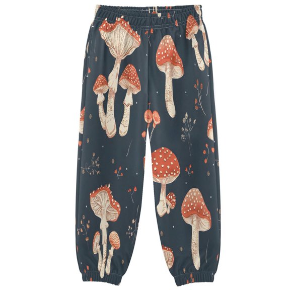 BZSMCE Mushroomcore Cottagecore Print Elastic Waist Jogger Pants Lightweight Wind Resistant Casual Athletic Trousers with Cuffed Ankles & Side Pockets