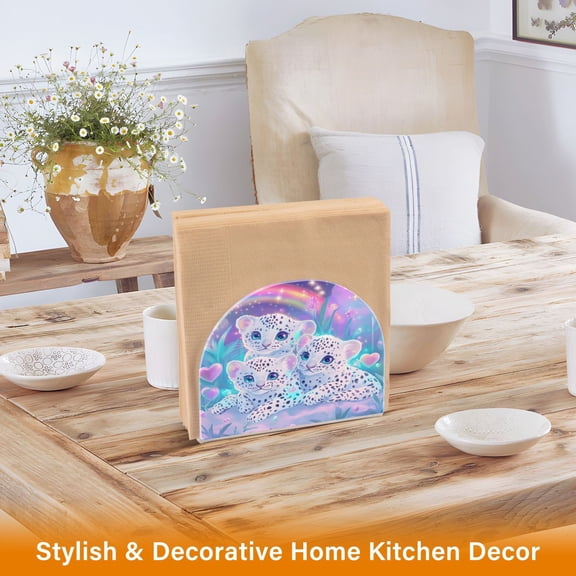 BZSMCE Napkin Holder Creative Leopard Trio under The Rainbow Pattern Classic Napkin Holders