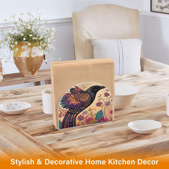 BZSMCE Napkin Holder Creative Mystical Crow Blossom Pattern Classic Napkin Holders
