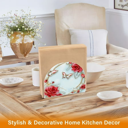 BZSMCE Napkin Holder Creative Roses and Butterflies Pattern Classic Napkin Holders