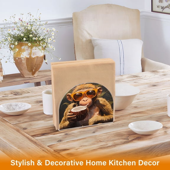 BZSMCE Napkin holder Creative Monkey with Glass Drinking Coconut Classic Napkin Holders for Tables, Dining Table Napkin Holders for Kitchen