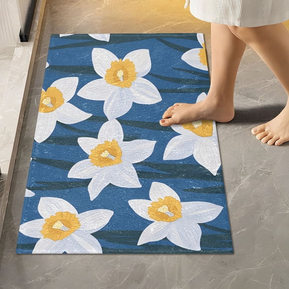 BZSMCE Narcissus Two Pattern 2-Piece Non-Slip Absorbent Bathroom Rug Set, Soft Bath Mat & Toilet Rug