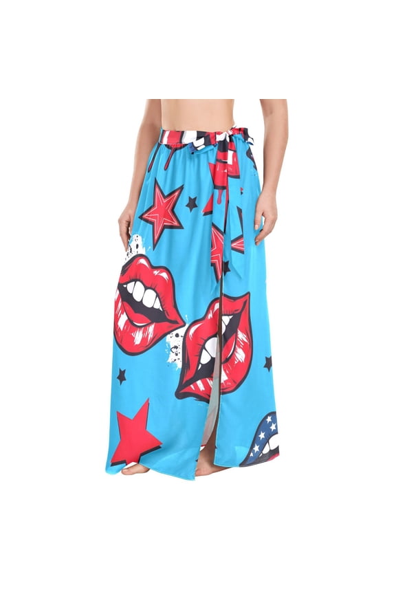 BZSMCE National Flag Lips Pattern Maxi Cover-Up Skirt, Lightweight Quick-Dry Fabric