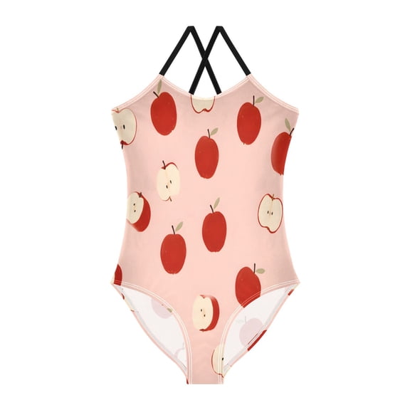 BZSMCE One-Piece Swimsuit with Crisscross StrapsApple Pattern