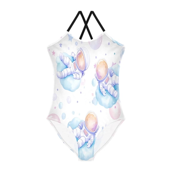 BZSMCE One-Piece Swimsuit with Crisscross StrapsAstronaut Bubble Pattern