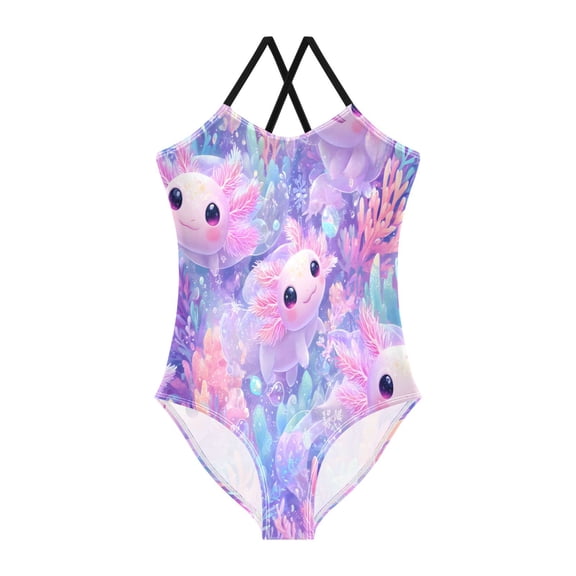 BZSMCE One-Piece Swimsuit with Crisscross StrapsAxolotl Pattern