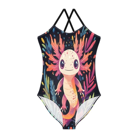 BZSMCE One-Piece Swimsuit with Crisscross StrapsAxolotl Pattern