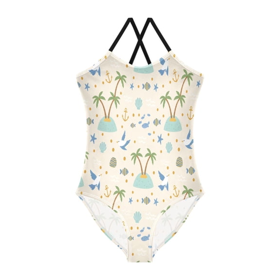 BZSMCE One-Piece Swimsuit with Crisscross StrapsBeach Pattern
