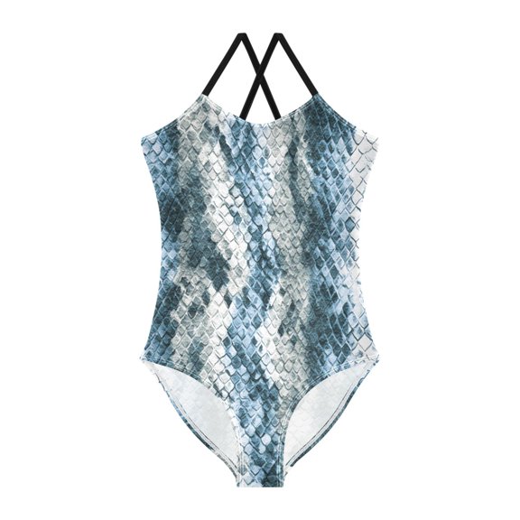 BZSMCE One-Piece Swimsuit with Crisscross StrapsBlue Python Pattern